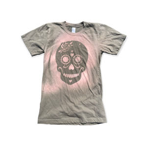 NEW Custom Bleach Dye Sugar Skull tee Adult XS Brown Halloween day of the dead